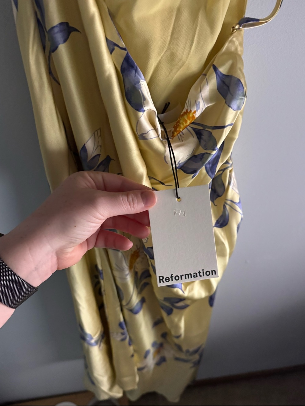 Reformation Scotia Yellow Floral Asymmetrical Slip Dress - Picture 2 of 6